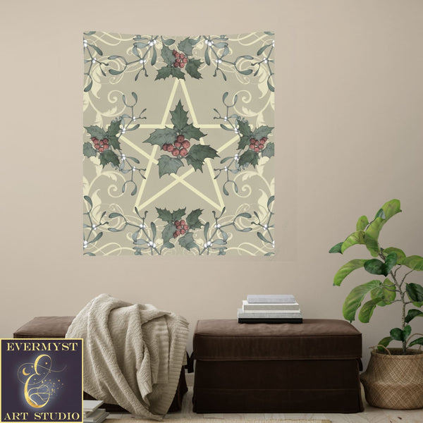 Yule Altar Tarot Cloth - Antique Holly Style Decor Square