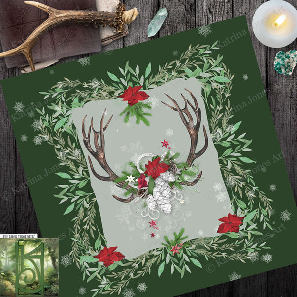 Winter Antler Yule Altar Cloth Mat For Tarot Readings - Pagan Wicca Witch Decor Square