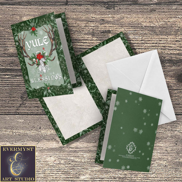 Yule Blessings Whimsical Greeting Card Winter Solstice Pagan Blank Notecards