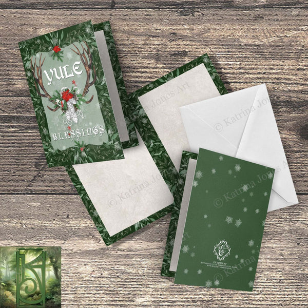 Yule Blessings Whimsical Greeting Card Winter Solstice Pagan Blank Notecards