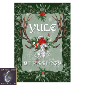 Yule Blessings Whimsical Greeting Card Winter Solstice Pagan Blank Notecards 1