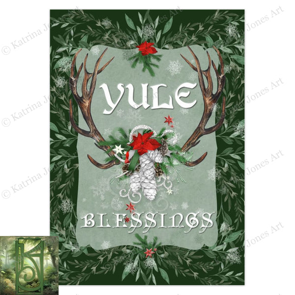 Yule Blessings Whimsical Greeting Card Winter Solstice Pagan Blank Notecards 1