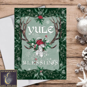 Yule Blessings Whimsical Greeting Card Winter Solstice Pagan Blank Notecards