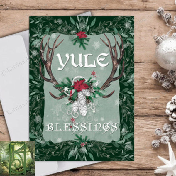 Yule Blessings Whimsical Greeting Card Winter Solstice Pagan Blank Notecards