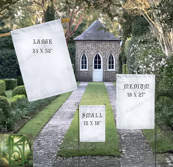 a couple of white signs sitting on top of a lush green field
