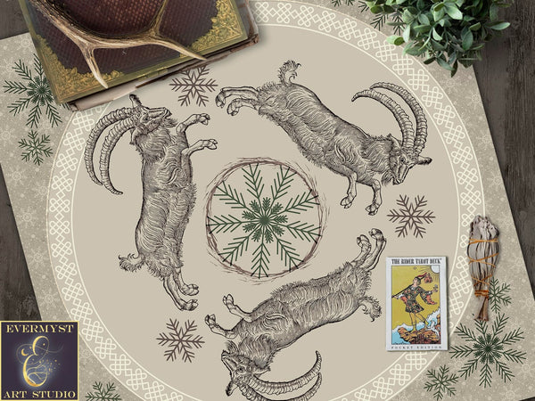 Yule Goat Decor Altar And Tarot Cloth - Julbock Tan Decoration 22X22 Inch Twill Square