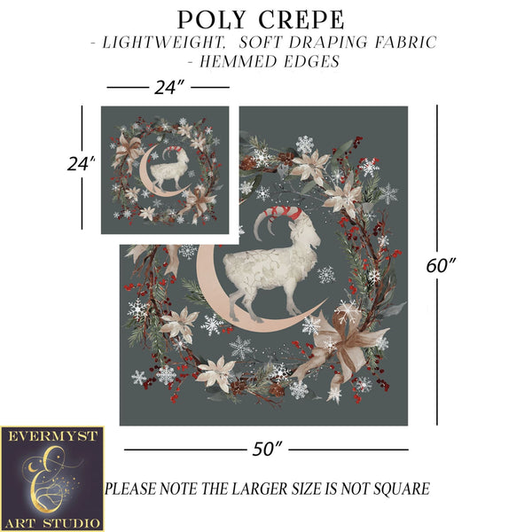 Yule Goat Moon Altar Cloth - Pagan Winter Botanical Decor Square