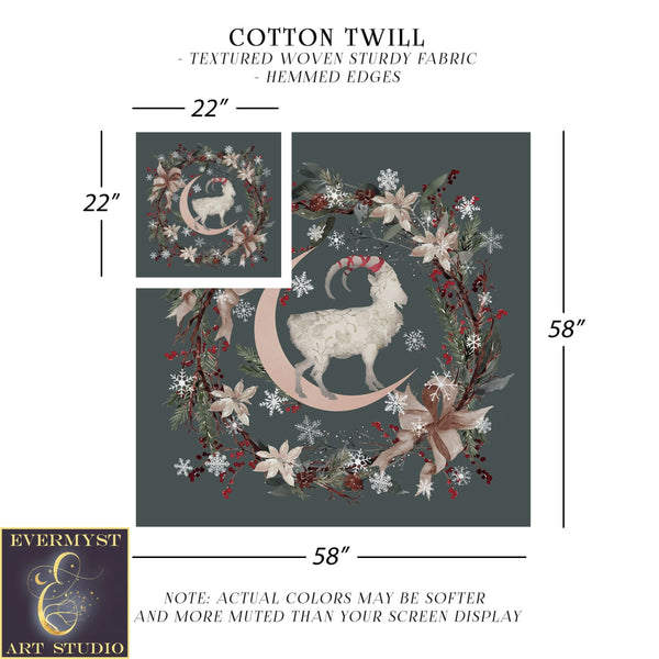 Yule Goat Moon Altar Cloth - Pagan Winter Botanical Decor Square