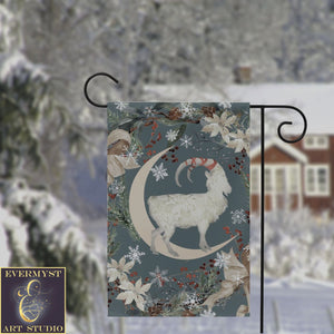 Yule Goat Moon Garden Flag - Folk Julbock Winter Decoration