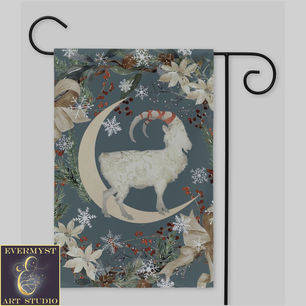 Yule Goat Moon Garden Flag - Folk Julbock Winter Decoration