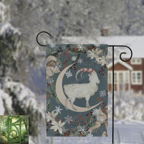 Yule Goat Moon Garden Flag - Folk Julbock Winter Decoration