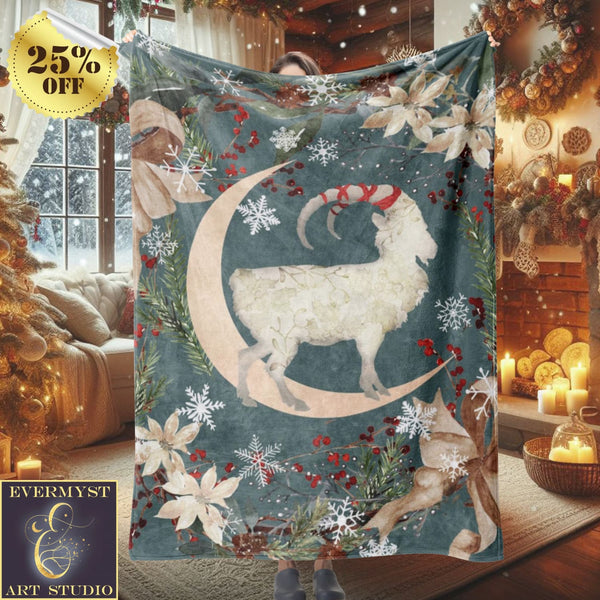 Yule Goat Moon Velveteen Plush Minky Blanket Soft Bedroom Throw Fleece Couch Bedspread Bedding Folk