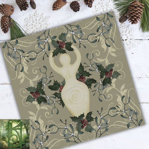 Yule Goddess Altar Cloth Tarot Reading Mat - Witch Decor Square