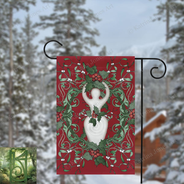 Yule Holly Goddess Garden Flag
