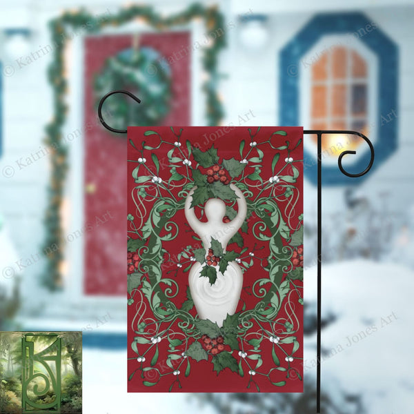 Yule Holly Goddess Garden Flag