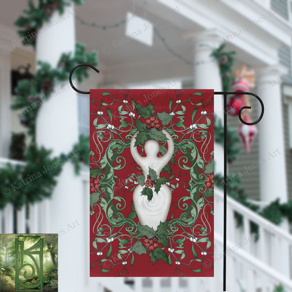 Yule Holly Goddess Garden Flag