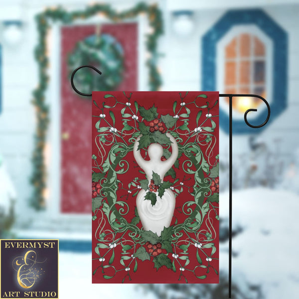 Yule Holly Goddess Garden Flag