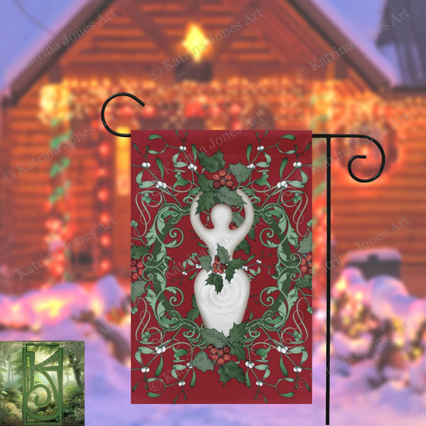 Yule Holly Goddess Garden Flag