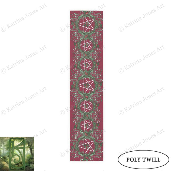 Holiday Altar Cloth - Yule Holly Pentacle Festive Wiccan Decor Runner
