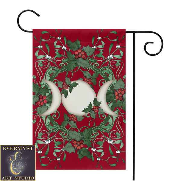 Yule Holly Triple Moon Red Garden Flag