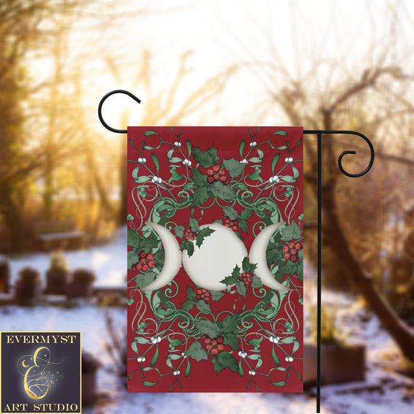 Yule Holly Triple Moon Red Garden Flag