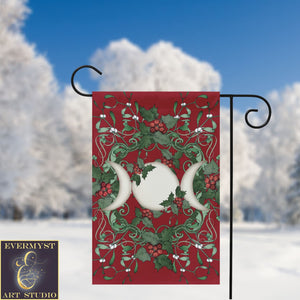 Yule Holly Triple Moon Red Garden Flag