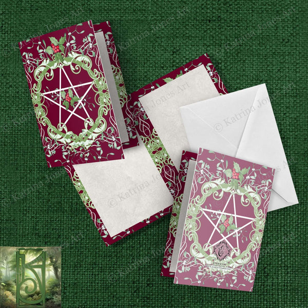 Yule Pentacle Greeting Card Witch Pagan Yuletide Season Blank Notecard