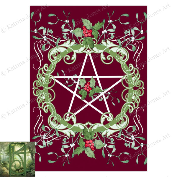 Yule Pentacle Greeting Card Witch Pagan Yuletide Season Blank Notecard 1