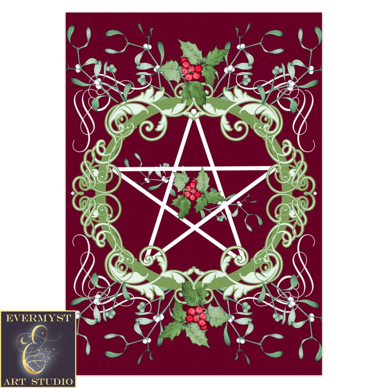 Yule Pentacle Greeting Card Witch Pagan Yuletide Season Blank Notecard 1