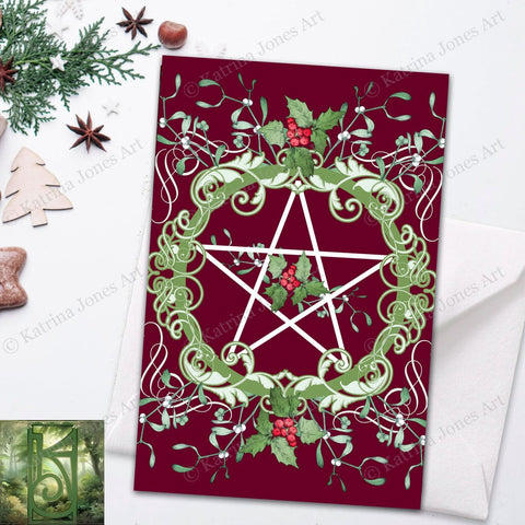 Yule Pentacle Greeting Card Witch Pagan Yuletide Season Blank Notecard