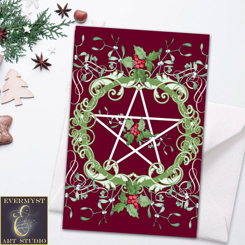 Yule Pentacle Greeting Card Witch Pagan Yuletide Season Blank Notecard