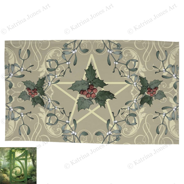 Antique Holly Yule Altar Cloth Rectangular Rec