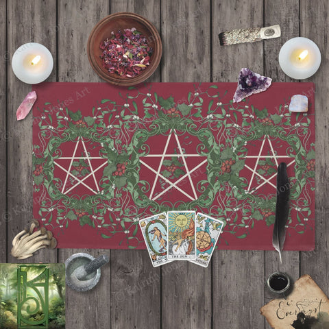 Holly Red Pentacle Altar Cloth Yule Of Tarot Rec