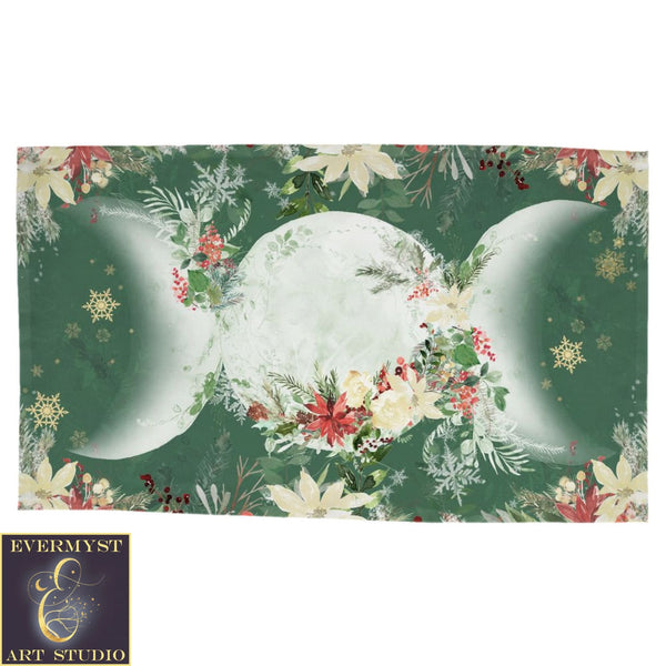 Yule Poinsettia Triple Moon Altar Cloth - Wicca Pagan Witch Decor Rec