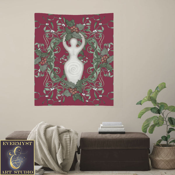 Yule Red Holly Goddess Altar Cloth - Tarot Reading Mat For Witch Vibe Decor Square