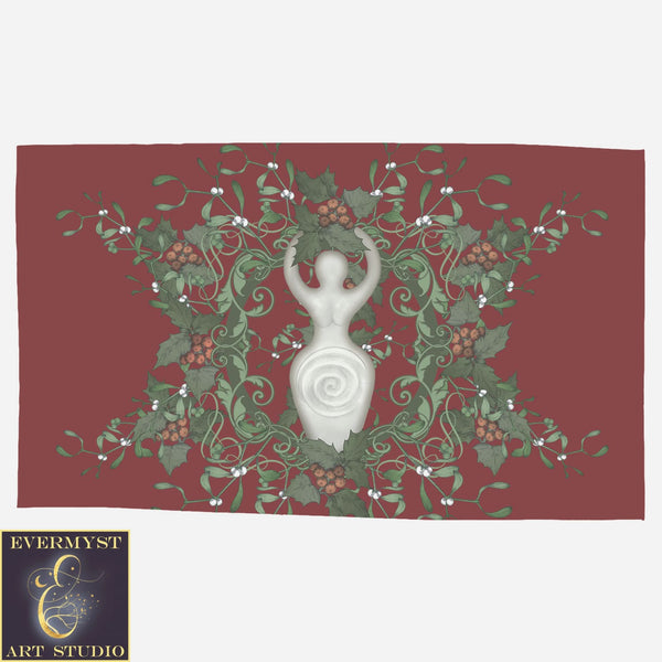 Yule Red Holly Goddess Tarot Altar Cloth Rec