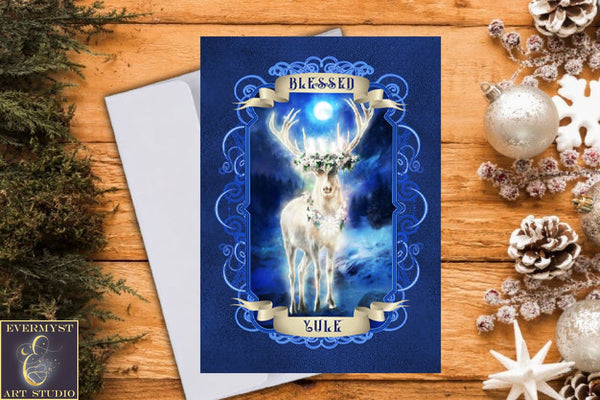 Yule Reindeer Greeting Card Yuletide Stag Deer Mythic Blank Notecard