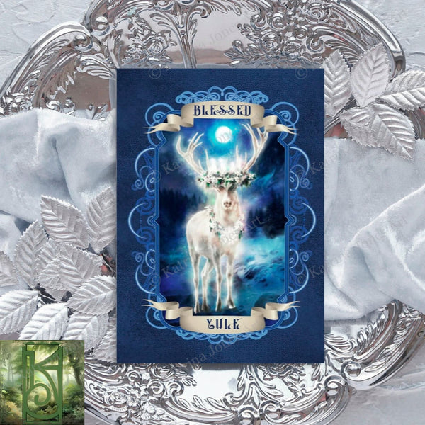 Yule Reindeer Greeting Card Yuletide Stag Deer Mythic Blank Notecard