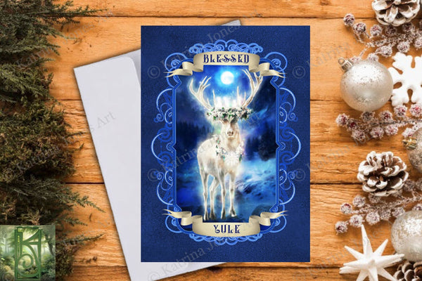 Yule Reindeer Greeting Card Yuletide Stag Deer Mythic Blank Notecard