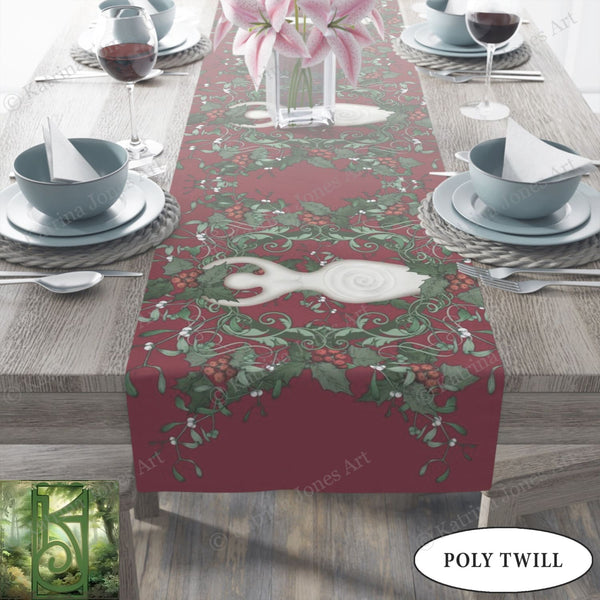 Winter Solstice Altar Cloth - Red Holly Table Runner For Witches And Pagans