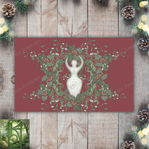 Yule Red Holly Goddess Tarot Altar Cloth Rec