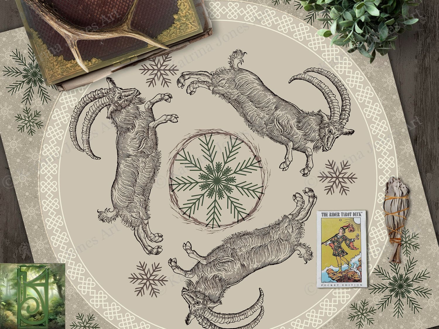 Yule Goat Decor Altar And Tarot Cloth - Julbock Tan Decoration 22X22 Inch Twill Square