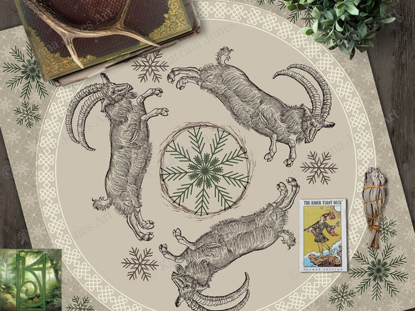 Yule Goat Decor Altar And Tarot Cloth - Julbock Tan Decoration 22X22 Inch Twill Square