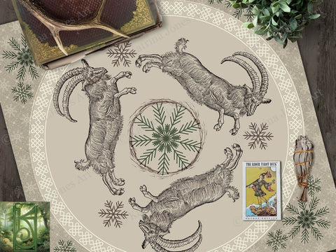 Yule Goat Decor Altar And Tarot Cloth - Julbock Tan Decoration 22X22 Inch Twill Square