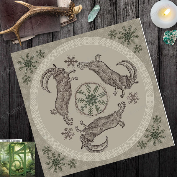 Yule Goat Decor Altar And Tarot Cloth - Julbock Tan Decoration Square