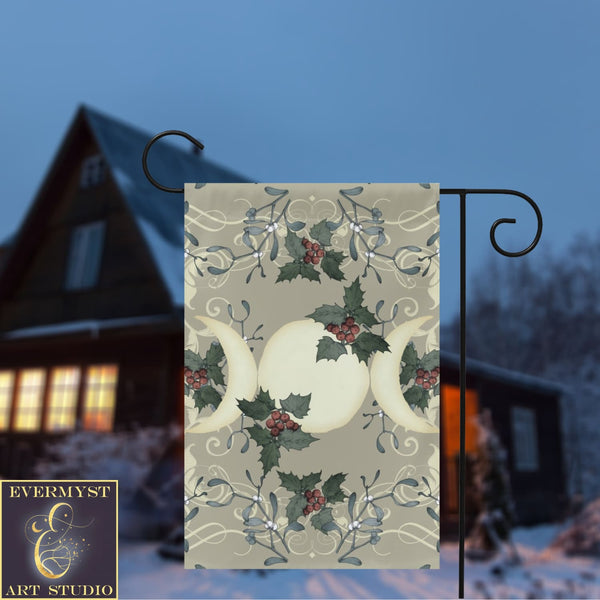 Yule Triple Moon Antique Cream Garden Flag