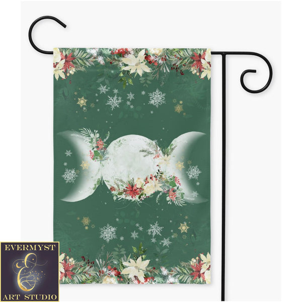 Yule Triple Moon Garden Flag - Pagan Winter Solstice Decor