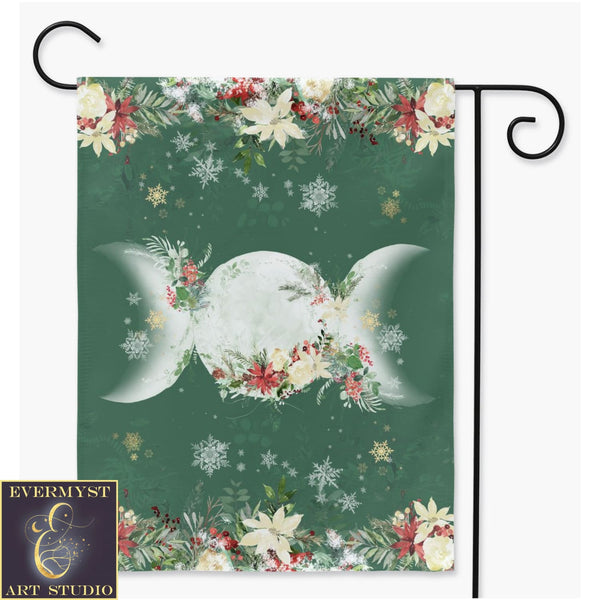 Yule Triple Moon Garden Flag - Pagan Winter Solstice Decor