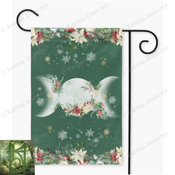 Yule Triple Moon Garden Flag - Pagan Winter Solstice Decor