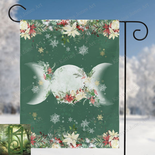 Yule Triple Moon Garden Flag - Pagan Winter Solstice Decor
